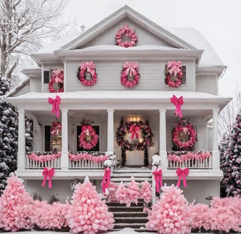 Pink Decorations, Pink Xmas, Pink Christmas Decorations, Pink Winter, Pink Holiday, Pink House, 12 December, Christmas Inspo, Pink Christmas Tree