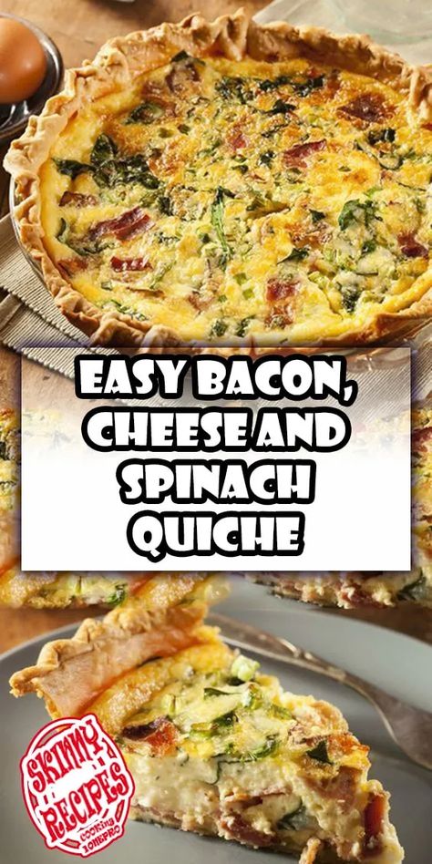 EASY BACON, CHEESE AND SPINACH QUICHE - easydinnerrecipes - Medium Spinach Cheese Quiche, Coconut Lentil Curry, Best Pizza Dough Recipe, Spinach Quiche Recipes, Spinach Cheese, Quiche Recipes Easy, Bacon Quiche, Best Pizza Dough, Spinach Quiche