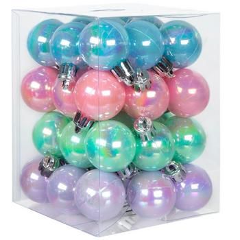 Dimensions: 1.31" x 1.13" Material: Plastic Color: Blue, Pink, Green & Purple Quantity: 36 Set up an adorable miniature Christmas tree to decorate with these Pastel Mini Ball Ornaments. This set features small ball ornaments in a soft pastel color scheme. Each has a shiny, iridescent finish for an eye-catching look. Combine these ornaments with tinsel and tiny Christmas lights to match! Iridescent Christmas Decor, Floating Christmas Ornaments, Pastel Ornaments, Pastel Christmas Tree, Iridescent Christmas, Iridescent Decor, Taylor Christmas, Nutcracker Party, Pastel Christmas Decor