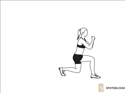 Lunge back kick exercise guide with instructions, demonstration, calories burned and muscles worked. Learn proper form, discover all health benefits and choose a workout. https://www.spotebi.com/exercise-guide/lunge-back-kick/ Lunge Kick Back, How To Do A Lunge, How To Lunge, Curtesy Lunges, Side Lunges How To, Thigh Workouts At Home, Thigh Toning Exercises, Inner Thighs Exercises, Hamstring Workout