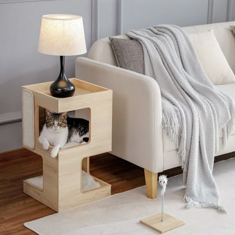 Modern Cat Tree Collection | Meowgicians™ Wooden Cat Tree, Chic Nightstand, Cat Tree House, Modern Cat Tree, Stylish Side Table, Tiny Furniture, Into The Wood, Wood Cat, Cat Condo