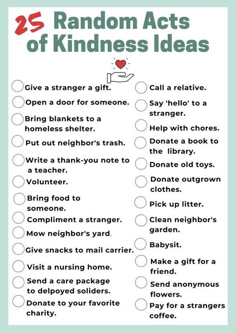 25 Random Acts Of Kindness Ideas plus free printable checklist and RAK gift tags.   www.thisolemom.com Free Acts Of Kindness, Random Acts Of Kindness Ideas For Work, Free Random Acts Of Kindness Ideas, Random Acts Of Kindness Scavenger Hunt, 40 Acts Of Kindness, Random Acts Of Kindness For Kids, Random Acts Of Kindness For Teachers, Being Kind To Others, Paying It Forward Ideas Acts Of Kindness