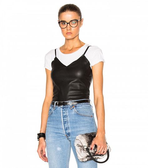 SPRWMN Leather Camisole Top Leather Camisole, Leather Bodysuit, Leather Cleaning, Who What Wear, Lambskin Leather, Overall Shorts, Net A Porter, Camisole Top, Made In Usa