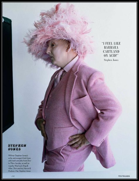 milliner Stephen Jones photo by Tim Walker, Vogue UK 2013 Tim Walker Photography, Sam Mcknight, Edie Campbell, Stephen Jones, Stella Tennant, Karen Elson, Tim Walker, Gareth Pugh, Pink Suit