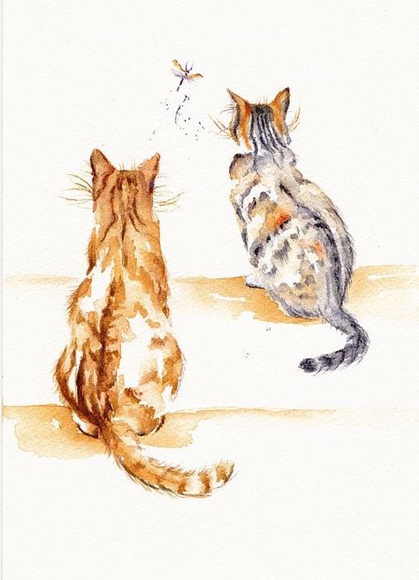 Cats Art Drawing, Cat Watch, Two Cats, Cat Artwork, Watercolor Cat, Cat Portraits, Cat Painting, Dragon Art, Watercolor Animals