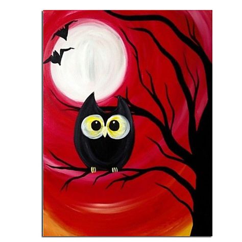 Owl Drawing, Owls Drawing, Hand Painted Wall Art, Halloween Painting, Hand Painted Walls, Paint By Number Kits, Painted Pots, Learn To Paint, Wall Art Gift