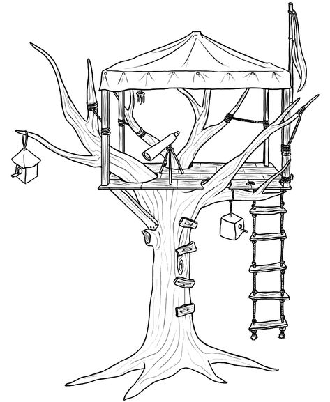 Treehouse Coloring Pages - Best Coloring Pages For Kids Tree House Coloring Pages, Treehouse Drawing, Tree House Drawing, Family Tree Clipart, House Drawing For Kids, House Coloring Pages, Magic Tree House Books, Journals Ideas, Mario Coloring Pages