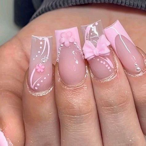 Pink nails are too cutee 💞💞 • - 𝓕𝐨𝐥𝐥𝐨𝐰 @glowxelle 𝐅𝐎𝐑 𝐌𝐎𝐑𝐄‼️ - • #acrylicnails #longnails #shortnails #vbeautypure #pinknails #acrylic #coquettenails #nailinspo #glamnails #nailtech #explore #trending #viral #gain #postpage Pastel Goth Nails, Pink Acrylic Nail Designs, Light Pink Nail Designs, Bow Nails, Baby Pink Nails, Natural Nail Designs, Light Pink Nails, Square Nail Designs, Diy Acrylic Nails