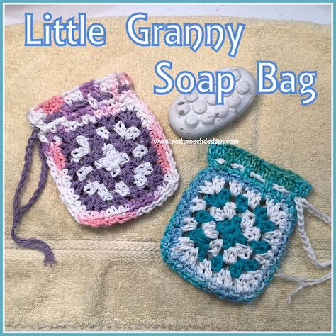 Posh Pooch Designs : FRIDAY FUNDAY! Little Granny Soap Bag Crochet Pattern By Sara Sach Granny Square Soap Saver, Crochet Soap Pouch, Crochet Soap Sack Free Pattern, Soap Sack Crochet Patterns, Crochet Soap Holder, Soap Saver Crochet Pattern Free, Crochet Soap Bag Free Pattern, Crochet Soap Saver Pattern Free, Diy Soap Pouches