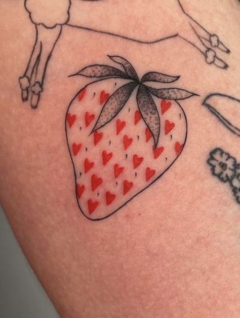 Red And Black Strawberry Tattoo, Heart Ladybug Tattoo, Strawberry Heart Tattoo, Strawberry Tattoo, Therapy Art, Lady Bug Tattoo, Black Strawberry, Strawberry Hearts, Birth Flower Tattoos