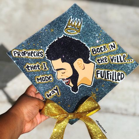 J Cole Grad Cap, J Cole Graduation Cap, Graduation Cap Designs College, Flick Ideas, Grad Hats, College Grad Cap Ideas, Masters Graduation, Graduation Cap Decoration Diy, High School Graduation Cap