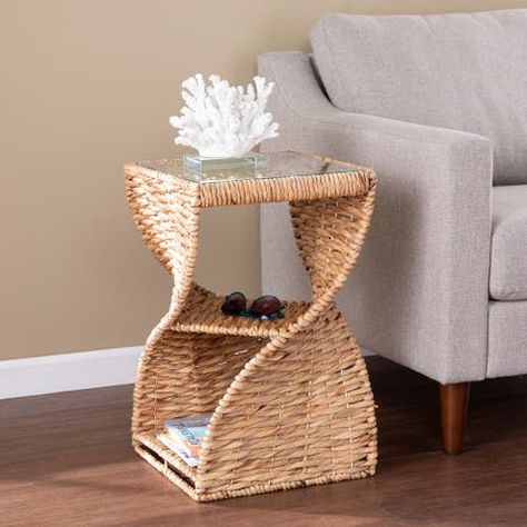 Shelf End Table, Rattan Side Table, Floor Shelf, Modern End Tables, Sofa End Tables, Top Floor, Glass Floor, Water Hyacinth, Small Shelves