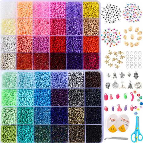 PRICES MAY VARY. 【Glass Seed Beads Kit】 This glass beads for jewelry making kit comes everything you need to get started,all in one. the beads kit includes 8800+ seed beads, 260 letter beads(completer set of 26 letters), 50 heart beads, 20 charms, 10 shells, 10 starfish pendants, 2 rolls elastic string , 1 tweezers and 1 safety scissors. this is perfect kit if you are just looking to start jewelry making ! 【Nicely Packaged】This small tiny beads kit comes in an adorable colorful box which makes i Girls Crafts, Beads Kit, Safety Scissors, Jewelry Making Kits, Jewelry Making Kit, Charms Bracelet, Jewelry Kits, Making Beads