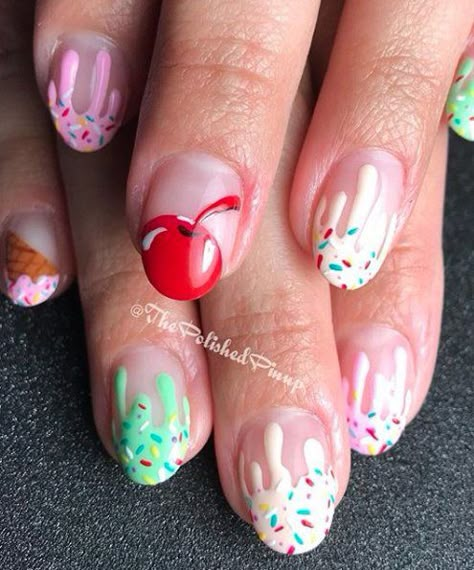 Easter Nail Designs Simple, Sprinkle Nails, Cream Nail Art, Ice Cream Nails, Cream Nail, Food Nails, Makeup Nails Designs, Cream Nails, Kawaii Nails