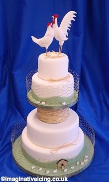 Chicken Wedding, Chicken Cake, Cow Cakes, Rooster Kitchen, Tiered Cake, Yorkshire Uk, Themed Wedding Cakes, Animal Cakes, Cake Delivery