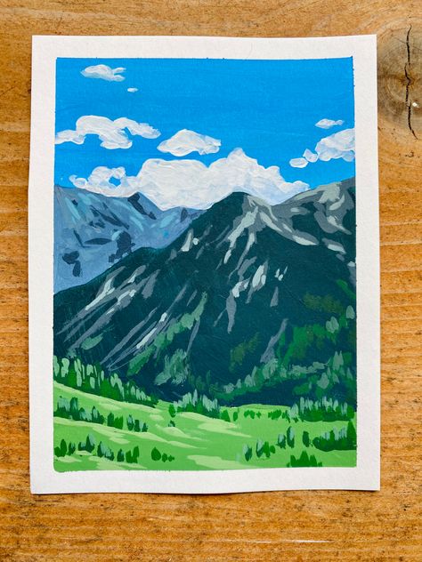 #mountains #art #gouache #painting #art #artist #creative #landscape #landscapeart Cute Gauche Painting, Guache Mountains, Easy Gouache Landscape, Guash Painting Ideas Easy, Gouache Mountain Painting, Gouche Painting Ideas Easy Landscape, Gouache Painting Mountains, Land Scape Drawing Easy, Gauche Painting Ideas Simple