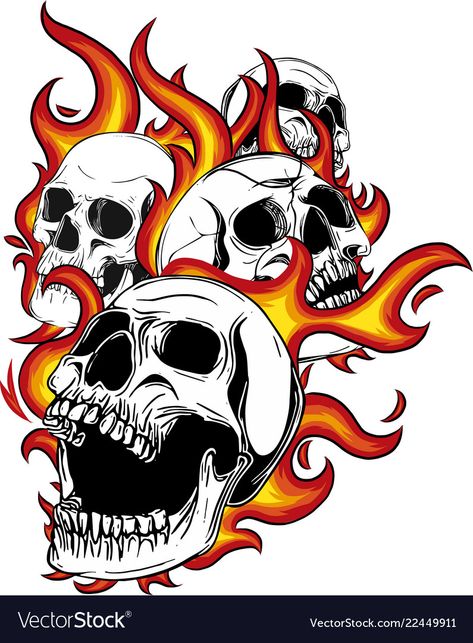 Skull With Fire Drawing, Fire T Shirt Design, Fire Illustration Draw, Skull In Flames, Skull On Fire, Flames Tattoo, Skull Stencil, Skull Fire, Flame Tattoos