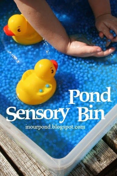 Pond Sensory Bin - In Our Pond #water #sensory #toddlers #preschool #waterplay Pond Sensory Bin, Pond Sensory, Spring Activities For Toddlers, Teaching Mama, School Mom, Pond Life, Duck Pond, Sensory Table, Toddler Development