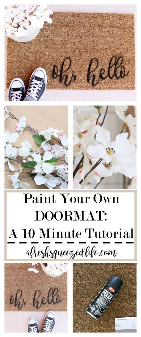 Are you looking for a quick and fun tutorial? Let me show you how to paint your own doormat in about 10 minutes. It's a fun pick-me-up for your front door! PAINT YOUR OWN DOORMAT IN 10 MINUTES Apartment Decorating For Couples, Door Mat Diy, Couples Diy, Front Door Mat, Diy Apartment Decor, Front Door Mats, Diy Rug, Diy Door, Painted Doors