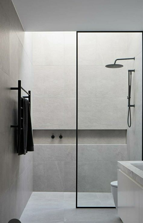 Minimalist Bathroom Design, Bilik Air, Bathroom Inspiration Modern, Bathroom Redesign, Bathroom Design Inspiration, Bathroom Design Decor, Toilet Design, Bathroom Remodel Shower, Bathroom Inspiration Decor