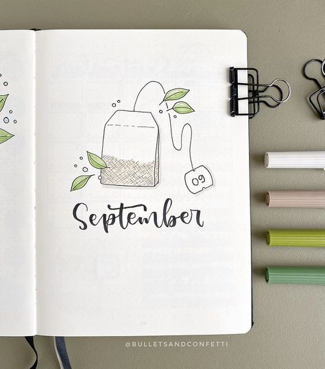 September Bullet Journal Cover Easy, Weather Bullet Journal, 1st Page Of Journal Ideas, September Bullet Journal Theme, September Journaling, September Bullet Journal Cover, September Kalender, Bullet Journal Month Cover, Bullet Journal Topics