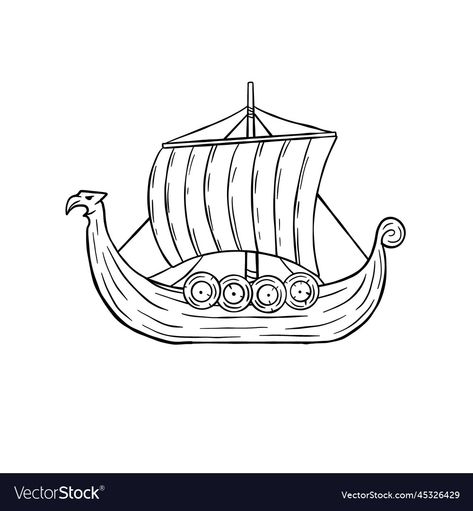 Viking Boat Drawing, Viking Boat, Viking Longship, Coloring Book Download, Boat Drawing, Viking Ship, Travel Icon, Transparent Png, Retro Design