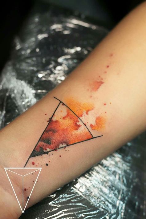 Geometric Watercolor Tattoo, Tail Bone, Roller Derby Skates, Derby Skates, Tattoo Watercolor, Clover Tattoos, Elements Tattoo, Flame Tattoos, Triangle Tattoos