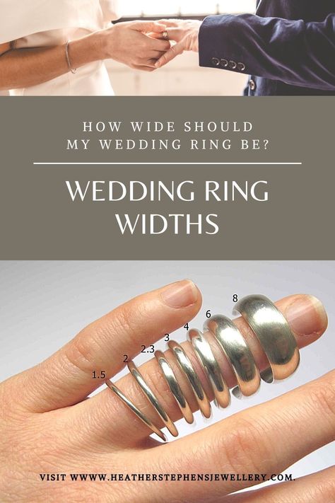 Ring band width comparison - Tips on comparing wedding ring widths. Band Width Comparison, Ring Width Chart, Hammered Gold Wedding Ring, Plain Gold Wedding Bands, My Wedding Ring, Engagement Rings Uk, Hammered Wedding Rings, Types Of Wedding Rings, 6mm Wedding Band