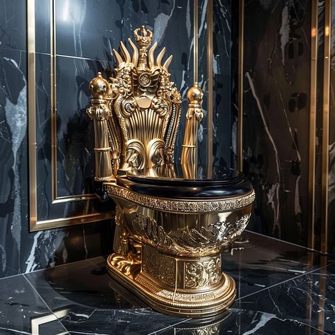 Experience royal comfort with our Throne-Inspired Toilet, a luxurious and elegant addition to your bathroom. Designed to evoke the grandeur of a majestic throne, this toilet features intricate detailing and high-quality materials that exude sophistication. The ergonomic seat ensures optimal comfort, while modern flushing technology guarantees efficiency and water conservation. Perfect for those who seek a blend of opulence and practicality, this throne-inspired toilet transforms an everyday n... Royal Throne Aesthetic, Throne Aesthetic, Gold Toilet, Royal Bathroom, Royal Throne, Luxury Bathrooms, Throne Chair, Water Conservation, Toilets