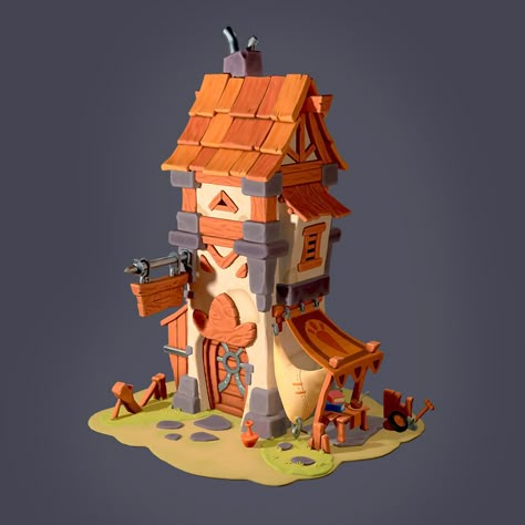 Environment Painting, House Cartoon, Props Concept, Drawing Programs, Cartoon House, House Games, Casual Art, 2d Game Art, Isometric Art