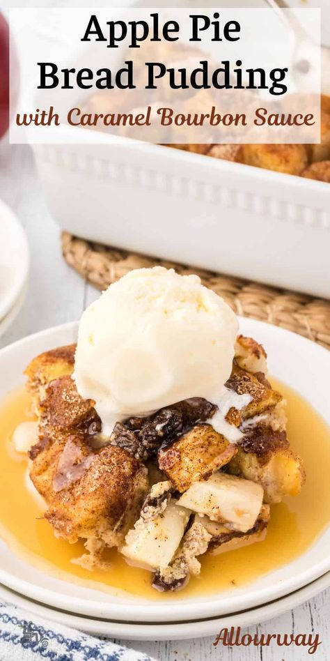 Apple pie gets a brilliant makeover in this delectable creation! Picture velvety brioche bread pudding infused with warm apple pie spices, generously coated in a luxurious caramel bourbon sauce. Once you try this mouthwatering treat, you'll never look at apple pie the same way again! Apple Caramel Pie Brioche Pudding, Apple Brioche Bread Pudding, Brioche Bread Pudding Recipes, Apple Pie Bread Pudding, Apple Bread Pudding, Apple Pie Bread Pudding Recipe, Brioche Bread Pudding, Apple Pie Bread, Whipped Cream Desserts