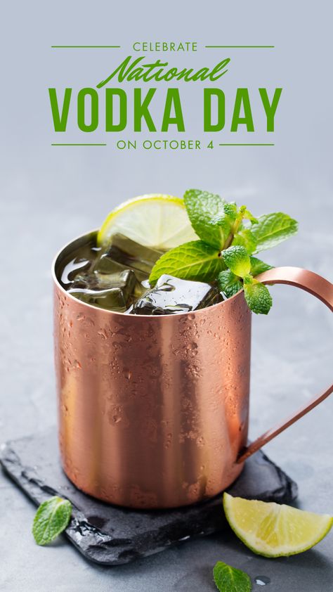 Every October 4th is National Vodka Day! Click this pin and get your #vodka cocktail recipe ready. 🍸 Peaches And Cream Corn, Moscow Mule Drink Recipes, Vodka Day, National Vodka Day, Recipes With Fruit Cocktail, Crystal Head Vodka, Moscow Mule Recipe, Copper Mug, Mule Recipe