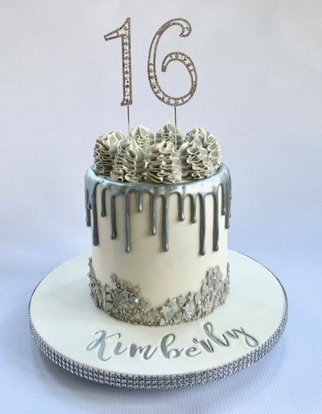 16th Silver Drip Cake - cake by Canoodle Cake Company Silver Cake Decorations, Metallic Cake Birthday, White Silver Birthday Cake, Silver Cake Ideas Birthdays, Silver 21st Birthday Cake, Cake Silver Birthday, Silver Bday Cake, Grey Cake, Grey Cake Ideas