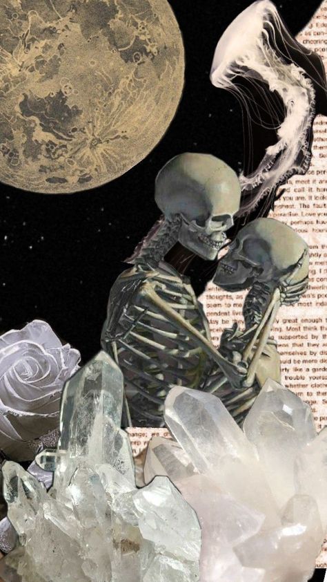 To The Moon And Saturn, The Moon And Saturn, Moodboard Art, Moon And Saturn, Eerie Art, Vintage Moodboard, Skeleton Artwork, Skull Quote, Skeleton Love