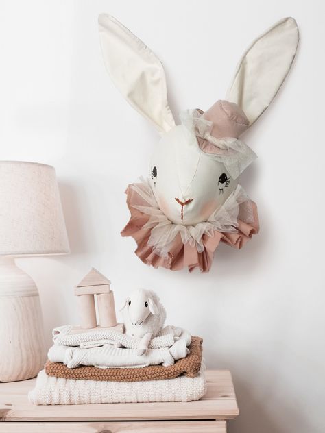 Rabbit Themed Nursery, Games Room Decor, Animal Head Wall Decor, Animal Head Wall, Rabbit Head, Bunny Nursery, Nursery Room Inspiration, Rabbit Baby, Baby Nursery Decor