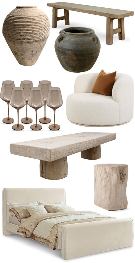 Unique Amazon finds for a modern organic home Minimalist Organic Furniture, Wabi Sabi Concept Board, Wabi Sabi Plants Interior, Organic Nesting Tables, Hannah House, Wabi Sabi Center Table, Organic Modern Interior, Modern Interior Style, Modern Organic Decor