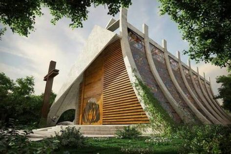 Arch: Eduardo Petry Terrain Building, Church Design Architecture, Wedding Pavilion, Church Building Design, Landscape And Urbanism Architecture, Commercial And Office Architecture, Modern Church, Architecture Panel, Church Pictures