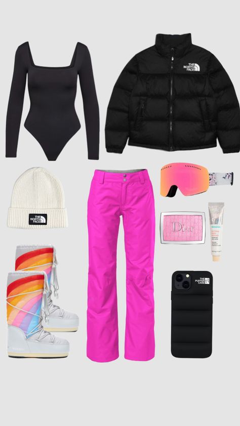 Skiing Fashion Outfits, Pink Ski Outfit, Ski Trip Fashion, Cute Snowboarding Outfits, Women Snowboarding Outfits, Cute Ski Outfits, Winter Ski Fashion, Girls Ski Trip, Mode Au Ski