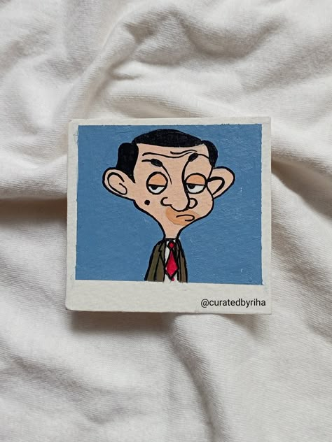 Aesthetic cartoon polaroid Mr Bean Drawing Cartoon, Mr Bean Painting, Cartoon Polaroid, Bean Painting, Bean Cartoon, Mr Bean Cartoon, Art Projector, Painting Room, Small Canvas Paintings