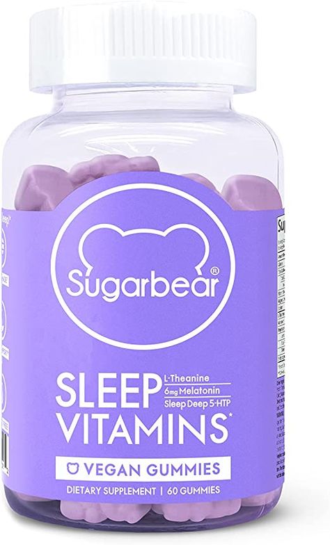 AmazonSmile: SugarBear Sleep, Vegan Gummy Vitamins with Melatonin, 5-HTP, Magnesium, L-Theanine, Valerian Root, Lemon Balm (1 Month Supply) : Health & Household Sleep Vitamins, 5 Htp, Vegan Gummies, Vegan Vitamins, Sleep Supplements, L Theanine, Women Supplements, Gummy Vitamins, Valerian Root