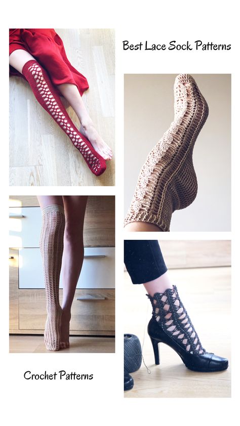 Easy and aesthetic crochet lace socks pattern bundle, perfect for creating a variety of delicate and elegant handmade footwear designs Knit Lace Socks, Crochet Lace Socks, Baby Socks Crochet Pattern, Knitted Scarfs, Baby Socks Pattern, Crochet Baby Socks, Socks Pattern, Crochet Socks, Lace Socks