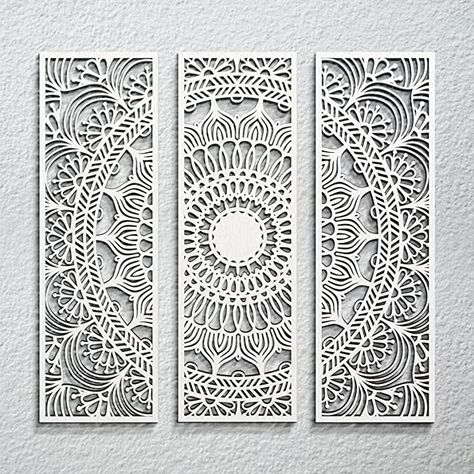 Amazon.com: Mandala Wall Art 3 Pieces Carved Wood Wall Art Floral Aesthetic Wooden Plaque Set Wood Carving Wall Decor Elegant Modern Cutout White Wood Wall Plaque for Home Kitchen Bathroom Decoration : Home & Kitchen Wooden Wall Art Decor, Mandala Wall Decor, White Wood Wall, Mosaic Flower Pots, Carved Wood Wall Art, Wood Wall Plaques, Floral Aesthetic, Wooden Wall Panels, Wall Art Floral