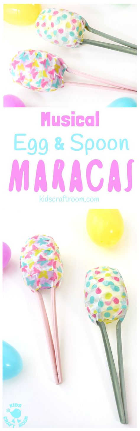 EASY AND FUN EASTER EGG MARACAS - Kids will love learning how to make egg shakers and making their own music! It's a simple Spring craft for all ages and a great way to encourage listening skills, music and movement! Egg Maracas, Craft For All Ages, Thumbprint Art, Egg Shakers, Easy Toddler Crafts, How To Make Eggs, Kids Craft Room, Spring Craft, Love Learning