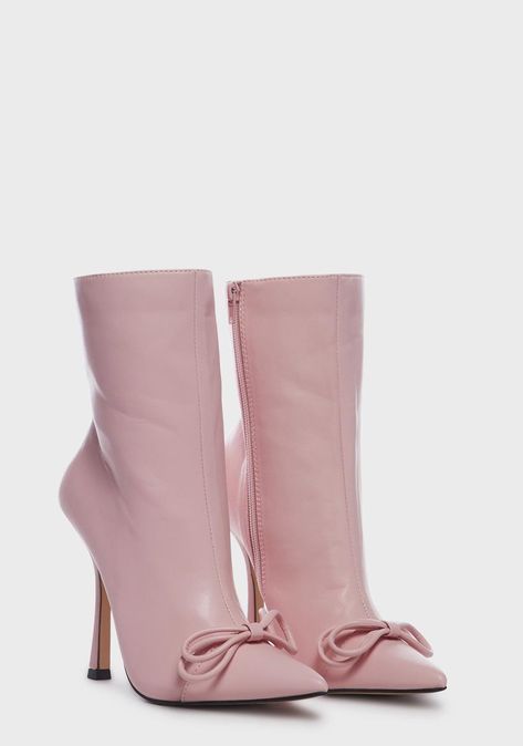 Boots With Bows, Trendy Pink Ankle Boot Heels, Pink Bow Boots, Luxury Pink Ankle Boots, Luxury Pink Pointed Toe Boots, Fitted Pink High Heel Mid-calf Boots, Pink Ankle Boots, Girls Hairstyles Easy, Bow Boots