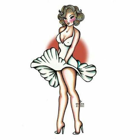 Marilyn Flash Art Tattoos, Monroe Tattoo, Marilyn Monroe Tattoo, Pin Up Girl Tattoo, Arte Pin Up, Pin Up Drawings, Sailor Jerry Tattoos, Pin Up Girl Vintage, Old School Tattoo Designs