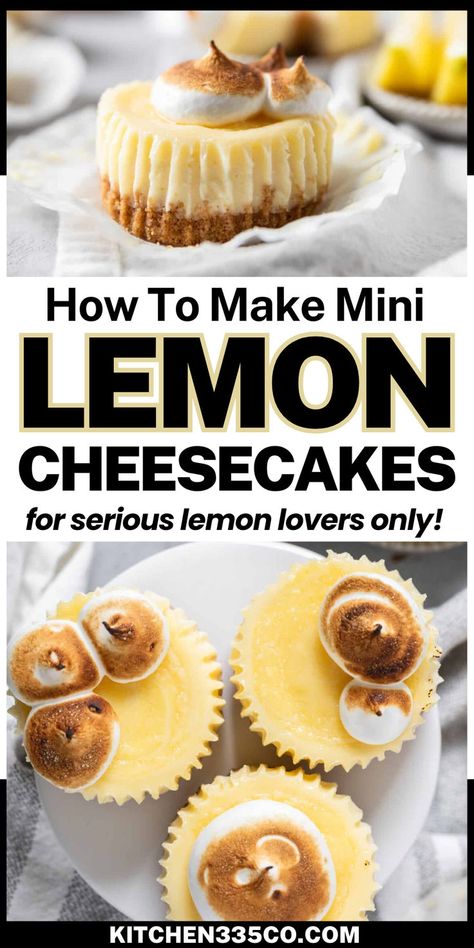 a mini yellow cheesecake with crust topped with piped whipped cream in a wrapper Lemon Cheesecakes, Lemon Curd Cheesecake, Homemade Graham Cracker, Mini Lemon Cheesecakes, Creme Brulee Cheesecake, Delicious Cheesecake Recipes, Easy Lemon Curd, Homemade Graham Cracker Crust, Mini Cheesecake Recipes