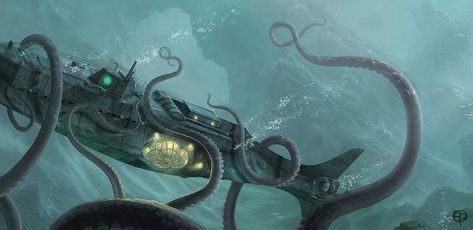 The Nautilus on Behance Captain Nemo, Sea Creatures Art, Giant Squid, Deep Sea Diver, The Nautilus, Underwater Sea, Underwater Art, Leagues Under The Sea, Octopus Art