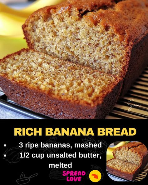 Rich Banana Bread Rich Banana Bread Recipe, 3 Ingredient Banana Bread, Beef Tips And Noodles, Classic Banana Bread Recipe, Rich Banana Bread, Baked Meatloaf, Classic Banana Bread, Mexican Casserole Recipe, Bread Soup