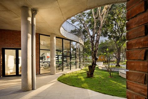 EuroSchool Bannerghatta in Bengaluru shows that design and nature are interconnected | Architectural Digest India Nature School Architecture, Laboratory Building, Interior Design Help, Sowing Seeds, Nature School, Green School, Residential Schools, India School, Adaptive Reuse