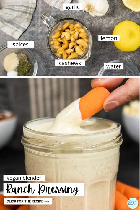 Cashew ranch dressing is rich, creamy, and flavorful. This vegan ranch is so easy to make, right in your blender, no oil needed! Plant Based Ranch Dressing, Wfpb Salad, Dairy Free Ranch Dressing, Spiced Cashews, Blender Recipe, Vegan Ranch Dressing, Ranch Dressing Recipe, Meal Plan Recipes, Vegan Ranch